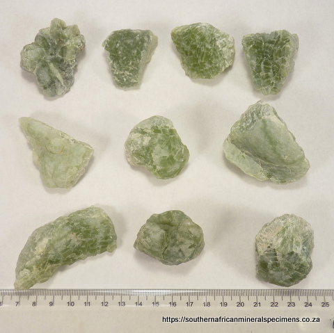 10 pieces of prehnite from the Karoo, SA.