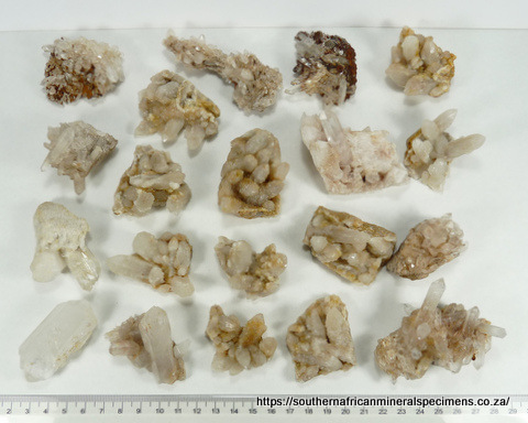 20 quartz crystal specimens