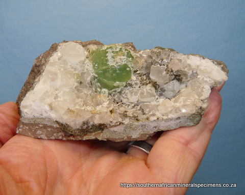 Prehnite, calcite and quartz on matrix Prehnite, calcite and quartz on matrix