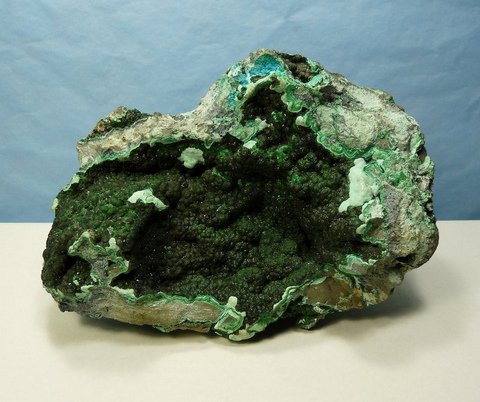 Malachite, chrysocolla and shattuckite on matrix