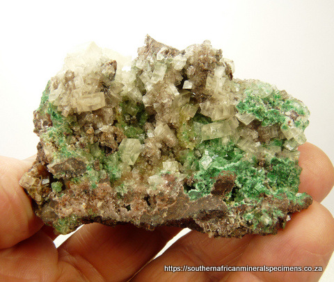 Calcite and malachite on matrix